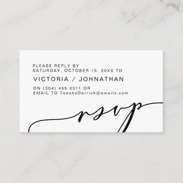Modern Romance, Black Script, Wedding RSVP Enclosure Card (Front)