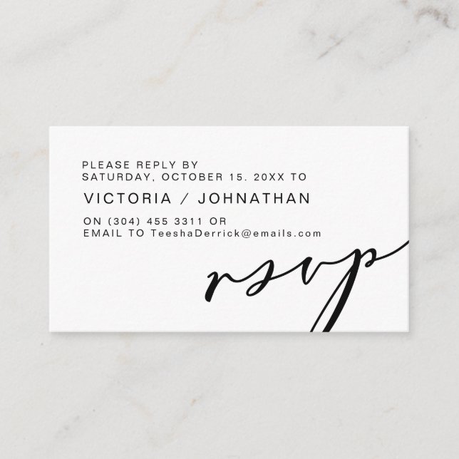 Modern Romance, Black Script, Wedding RSVP Enclosure Card (Front)