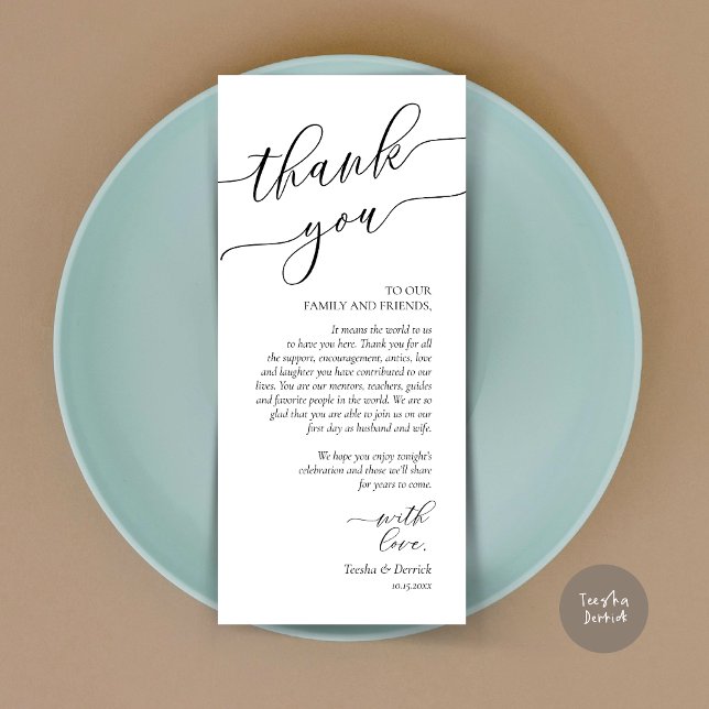 Modern Romance Dinner Place Setting Thank You Card (Wedding Dinner Place Setting Thank You Card, Modern Romance Design, in Black and White)