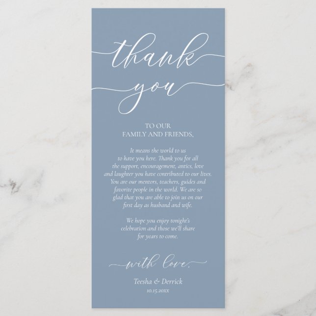 Modern Romance Dinner Place Setting Thank You Card (Front)