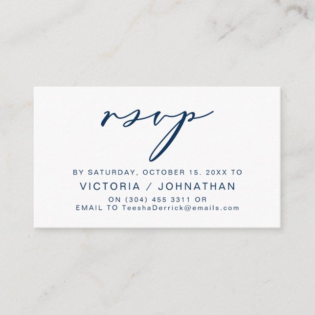 Modern Romance, Navy Blue, Wedding RSVP Enclosure Card (Front)