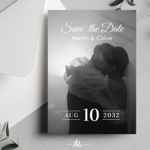 Modern Romantic Black and White Photo Wedding Invitation