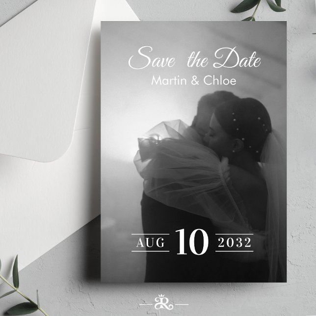 Modern Romantic Black and White Photo Wedding  Invitation (Creator Uploaded)