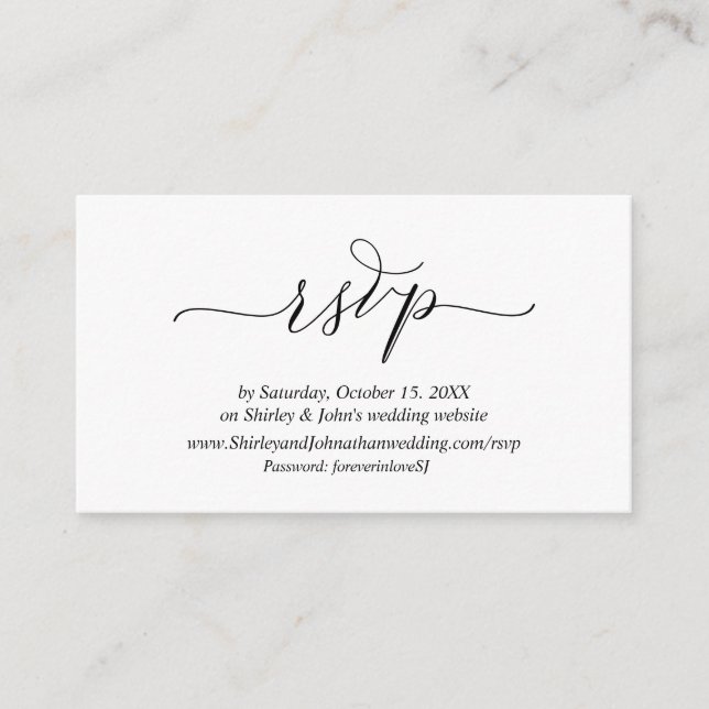 Modern Romantic, Black Script, Online website RSVP Enclosure Card (Front)
