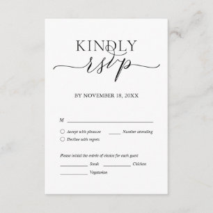 Modern Romantic, Black Script, Wedding Dinner RSVP Enclosure Card
