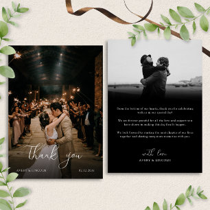 Modern Romantic Black & White Photo Script Wedding Thank You Card