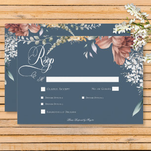 Modern Romantic Blue Garden Floral Wedding Dinner RSVP Card