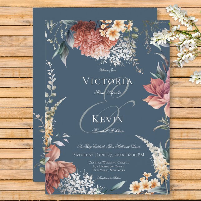 Modern Romantic Blue Garden Floral Wedding Invitation (Modern Romantic Blue Garden Floral Wedding Invitation)