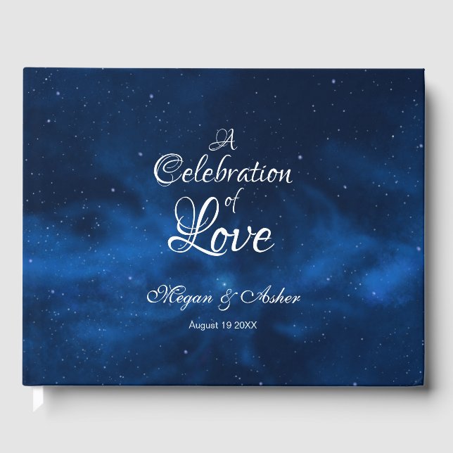 Modern Romantic Blue Universe Guest Book (Front)