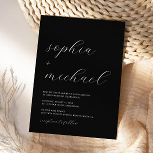 Modern Romantic Calligraphy Black Wedding Invitation