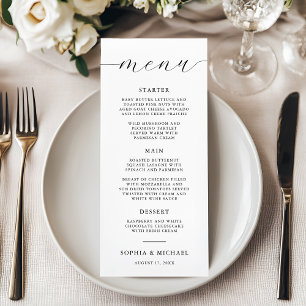 Modern Romantic Calligraphy Black & White Wedding Menu