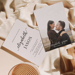 Modern Romantic Calligraphy Photo Wedding Invitation