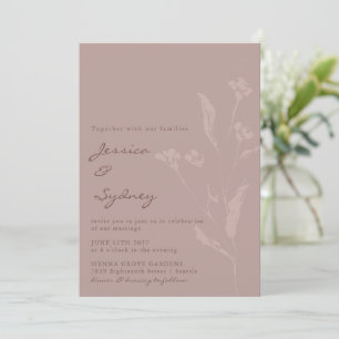Modern Romantic Dusty Rose Botanical Mauve Wedding Invitation