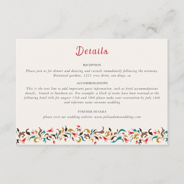 Modern Romantic Elegant Floral Wreath Wedding Enclosure Card (Front)