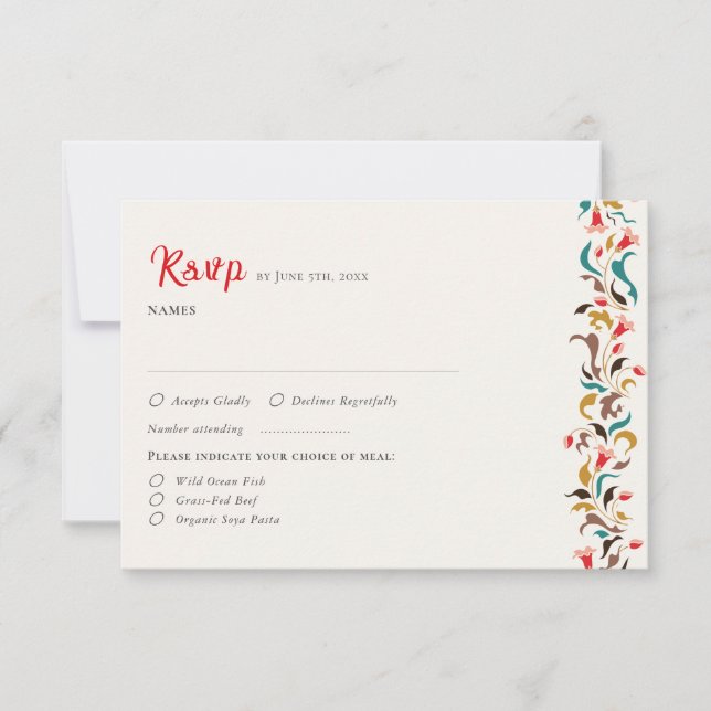Modern Romantic Elegant Floral Wreath Wedding RSVP Card (Front)
