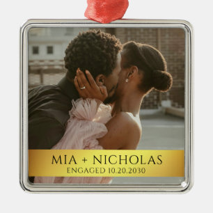Modern Romantic Engagement Photo Metal Ornament