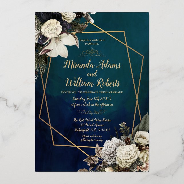 Modern Romantic Floral Gold Wreath Wedding (Front)
