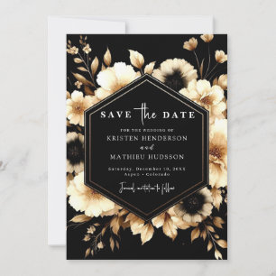 Modern Romantic Gold and Black Wedding Save The Date