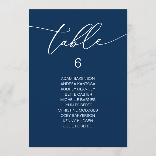 Modern Romantic Guests Seating Chart Table Card (Front)