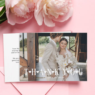 Modern Romantic Hearts Wedding Photo Thank You Card