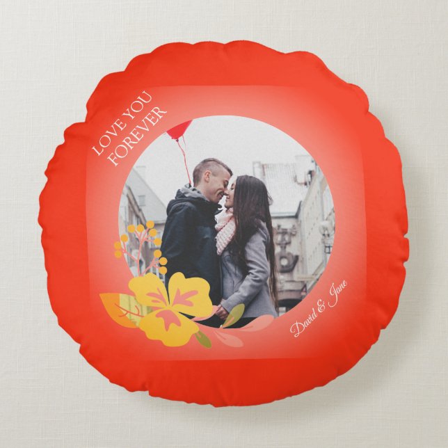 Modern Romantic Love Couple Photo Valentines Day Round Pillow (Front)
