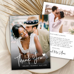 Modern Romantic Love Heart Script 2 Photo Wedding  Thank You Card
