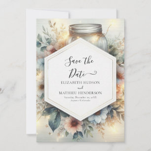 Modern Romantic Mason Jar Wedding Save The Date