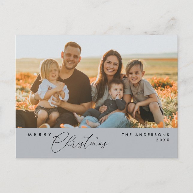 Modern Romantic, Merry Christmas Family Postcard (Front)