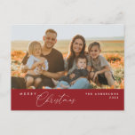 Modern Romantic, Merry Christmas Family Postcard<br><div class="desc">Merry Christmas. Celebrate the season with this family photo postcard, season greeting red themed. It is fully customisable and personalised with your own greeting messages. Please add your return address for easy mailing. It is simple, easy, yet modern minimalist and festive. This is the perfect postcard for sending your holiday...</div>