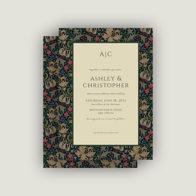 Modern Romantic Morris Floral Indigo Wedding Invitation (Creator Uploaded)