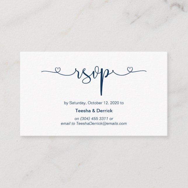 Modern romantic Navy Blue font, Wedding RSVP Enclosure Card (Front)