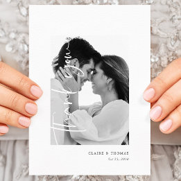 Modern Romantic Photo | Simple Script Wedding Thank You Card