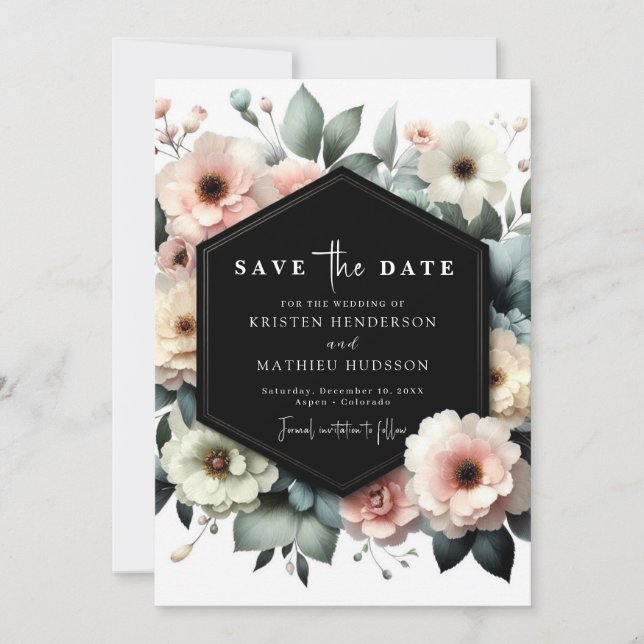 Modern Romantic Pink Floral Wedding  Save The Date (Front)