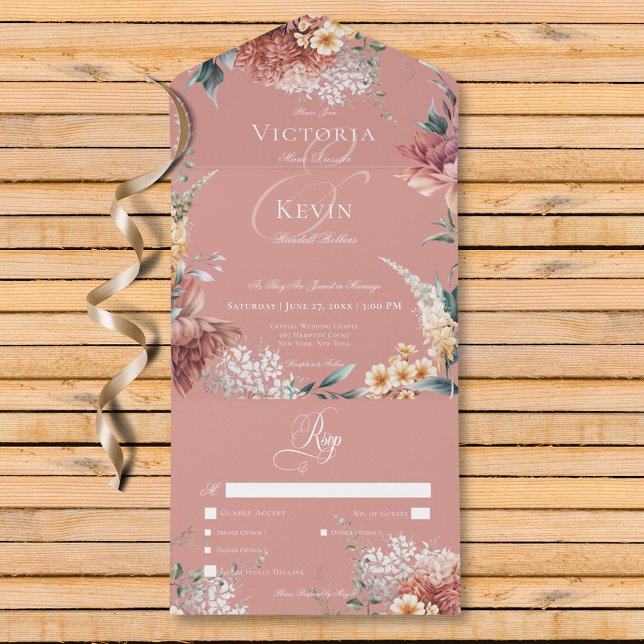 Modern Romantic Pink Garden Floral Dinner All In One Invitation (Modern Romantic Pink Garden Floral Dinner All In One Invitation)