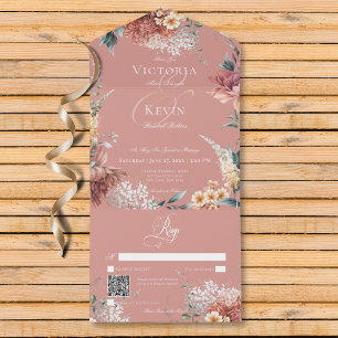 Modern Romantic Pink Garden Floral QR Code All In One Invitation