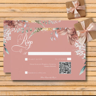 Modern Romantic Pink Garden Floral Wedding QR Code RSVP Card