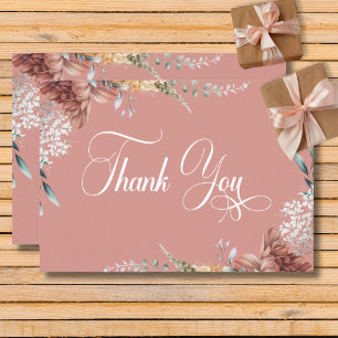 Modern Romantic Pink Garden Floral Wedding Thank You Card