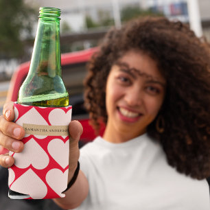 Modern  Romantic Red & Pink Hearts Pattern  Can Cooler