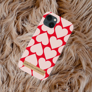Modern Romantic Red & Pink Hearts Pattern iPhone 13 Case