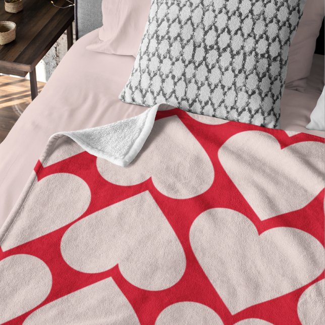 Modern  Romantic Red & Pink Hearts Pattern  Fleece Blanket (Creator Uploaded)