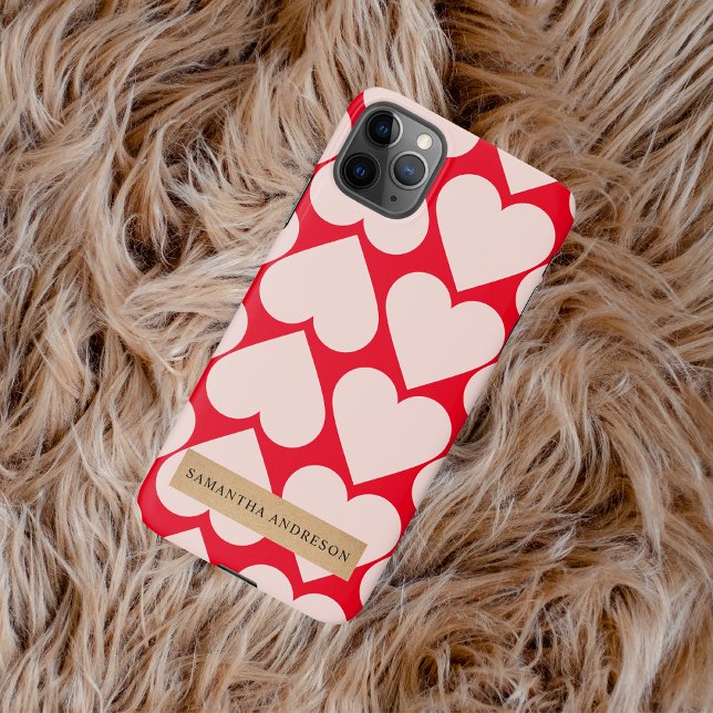 Modern  Romantic Red & Pink Hearts Pattern  iPhone Case (Creator Uploaded)