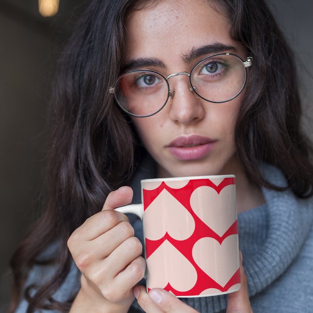Modern  Romantic Red & Pink Hearts Pattern  Mug (Creator Uploaded)