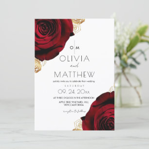 Modern Romantic Red Rose Floral Wedding Invitation
