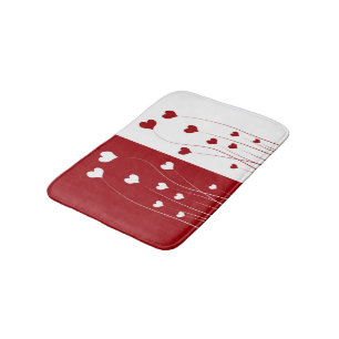 Modern Romantic Red White Love Hearts Bath Mat