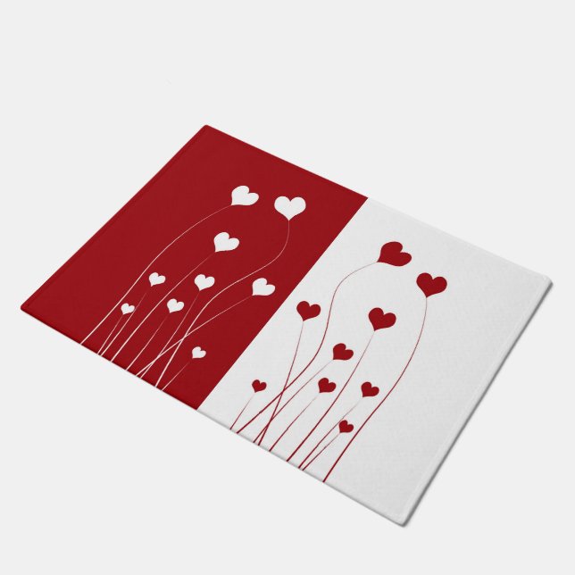 Modern Romantic Red White Love Hearts Doormat (Angled)