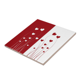 Modern Romantic Red White Love Hearts Tile