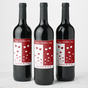 Modern Romantic Red White Love Hearts Wine Label