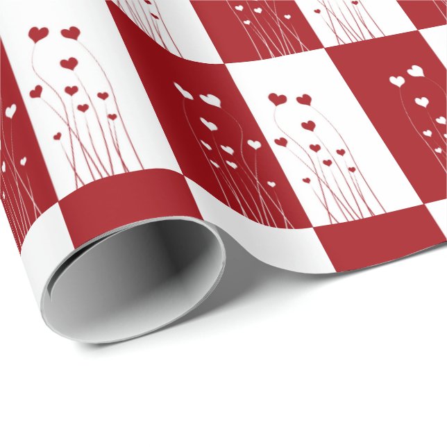 Modern Romantic Red White Love Hearts Wrapping Paper (Roll Corner)