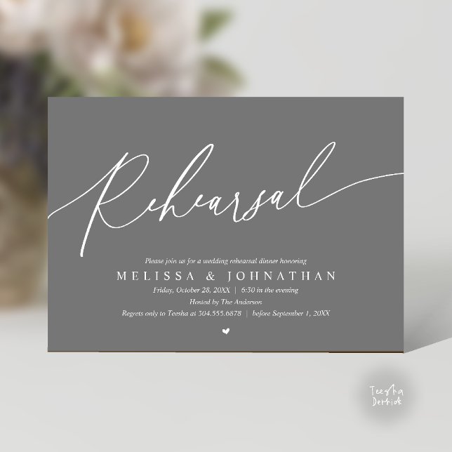 Modern Romantic Rehearsal Wedding Dinner Dancing Invitation (Modern Romantic Rehearsal Wedding Dinner Dancing Invitation Card in Dark Grey)