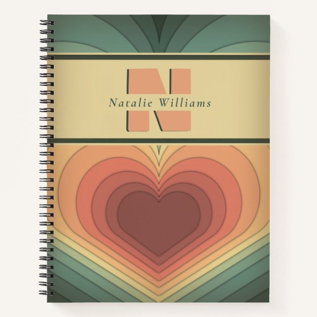 Modern Romantic Retro Groovy Monogram Notebook (Front)